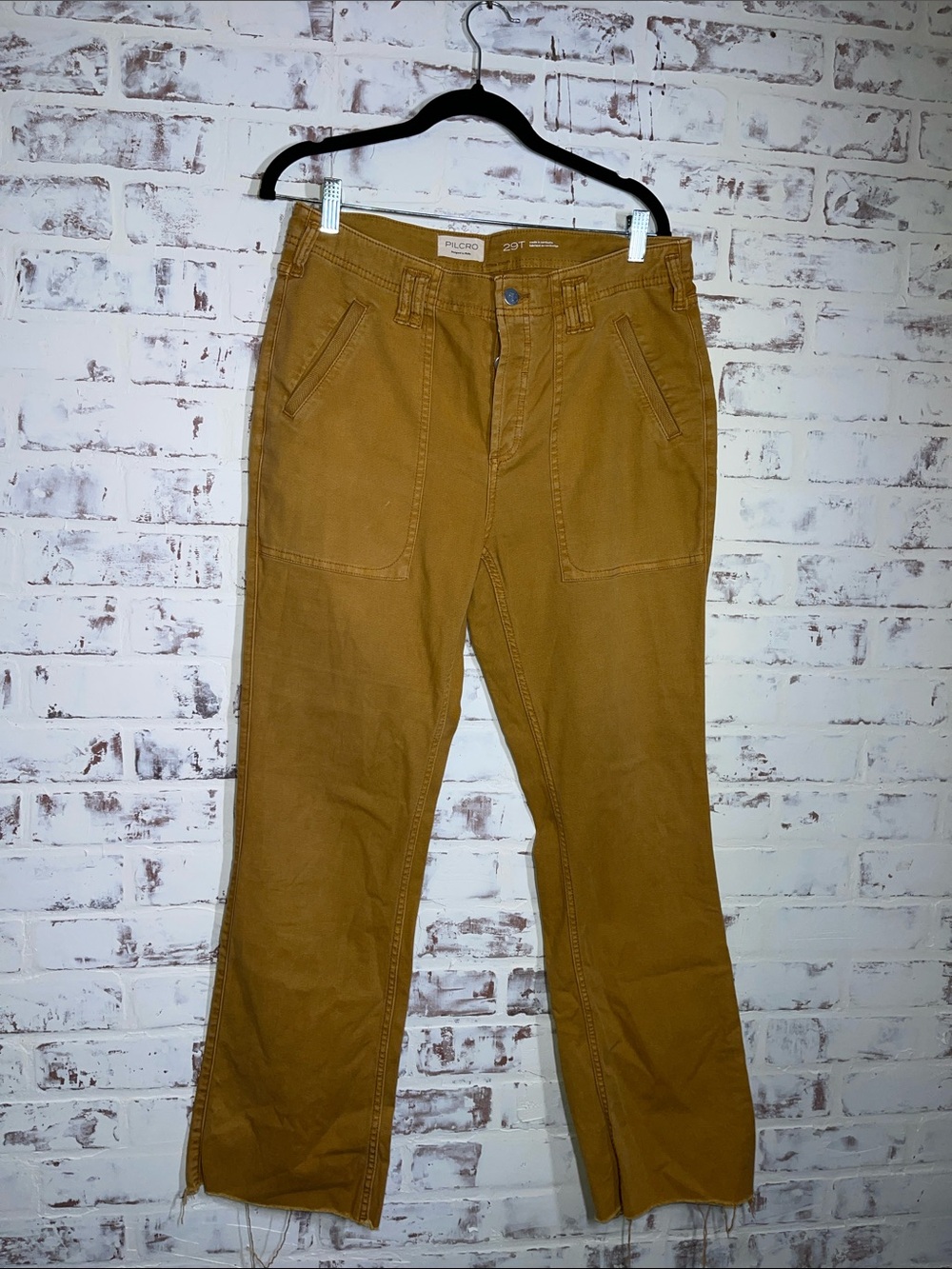 Pilcro Mustard Raw Hem Button Fly Workwear Utility Pants Size 29T